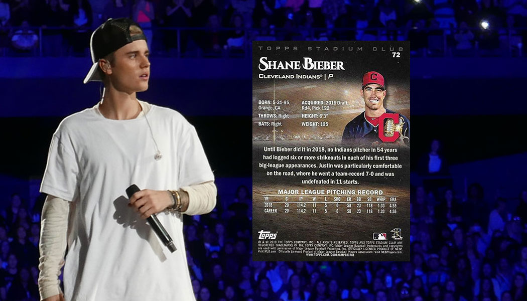 Shane Bieber and Justin Bieber Bond Over Topps Baseball Card Error
