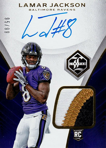 LAMAR JACKSON BALTIMORE RAVENS SCORE 2019 PLAYER WORN JERSEY CARD