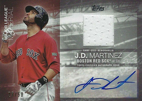 2020 Topps J. D. Martinez Commemorative Jersey Sleeve Patch Baseball Card  12/50
