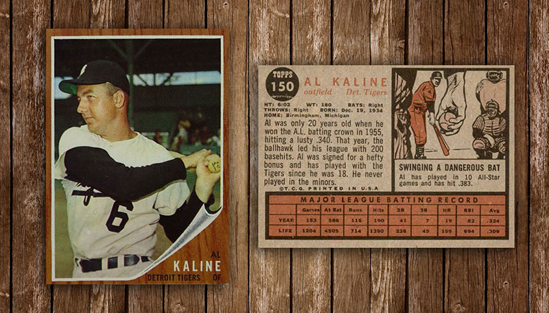 Old Vintage Baseball Card Al Kaline HOF 1962 Topps # 150 Detroit