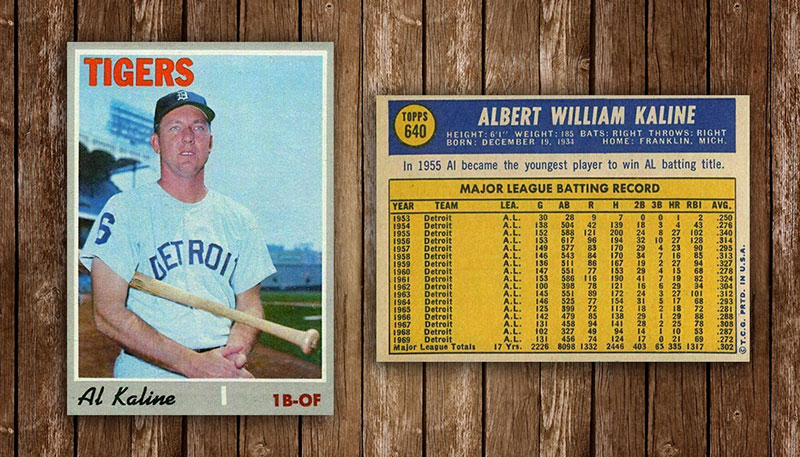 1964 baseball card of Hall of Fame player Al Kaline with the