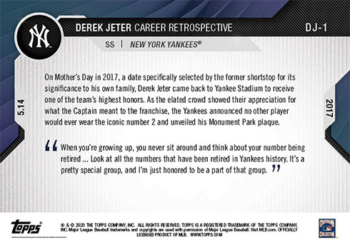 2020 Topps Now Chrome Derek Jeter Career Retrospective Checklist, Info