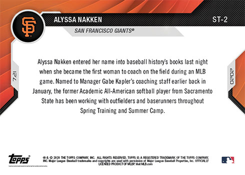 Alyssa Nakken Gets a 2020 Topps Now Baseball Card After Making History