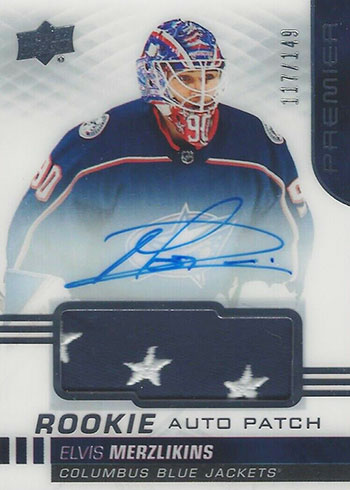 2019-20 Upper Deck Premier Hockey Acetate Rookie Patch Autograph Elvis Merzlikins