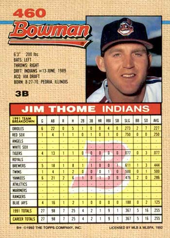 Auction Prices Realized Baseball Cards 1992 Bowman Jim Thome