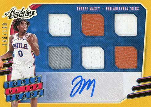2020-21 Panini Absolute Memorabilia Basketball Tools of the Trade Signatures Six Tyrese Maxey
