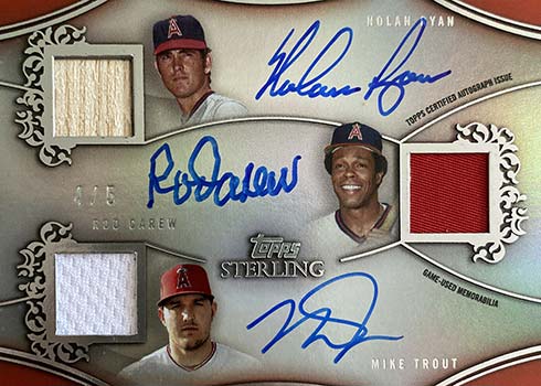 2021 Topps Sterling Baseball Sterling Sets Triple Autograph Relic Nolan Ryan Rod Carew Mike Trout