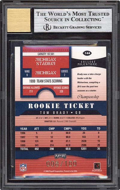 1996 Michigan vs. UCLA Ticket Stub - Tom Brady's Collegiate Debut,, Lot  #41199