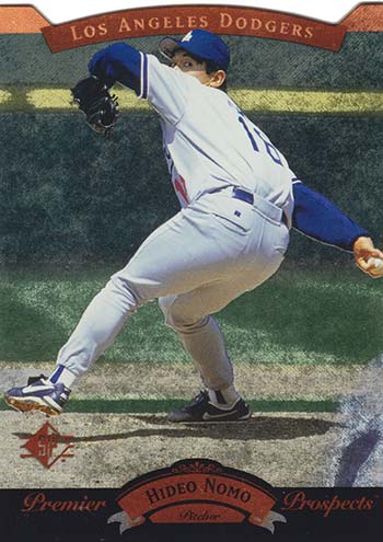Hideo Nomo baseball card player worn jersey patch (Los Angeles Dodgers)  2003 Fleer Showcase Best #BBHN