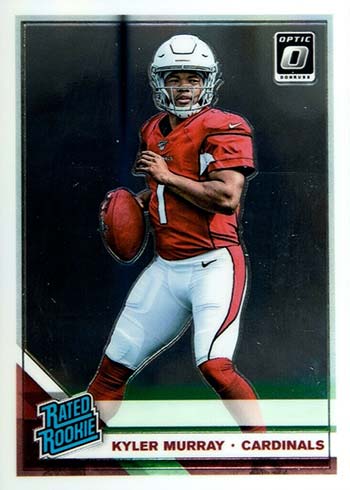 : 2019 Panini SCORE FACTORY SEALED FOOTBALL CARD PACK w/12 Cards  - Look for KYLER MURRAY Rookie Cards and RARE GOLD PARALLELS - Includes  Custom Novelty Patrick Mahomes Football Card in Picture :