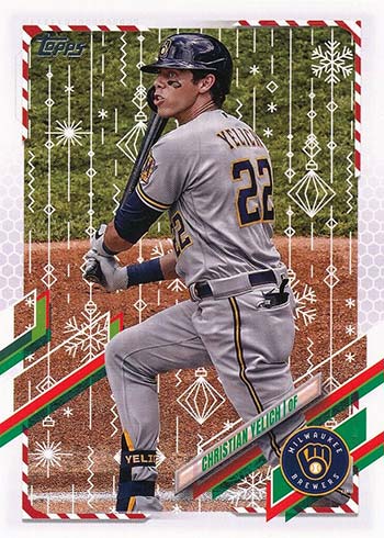 2021 TOPPS HOLIDAY*CHRISTIAN YELICH*WORN JERSEY RELIC*BREWERS*NRMT*SNOWMAN*