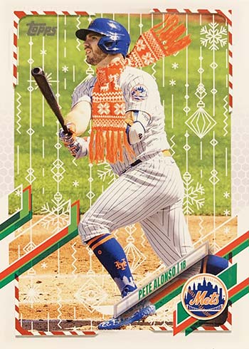 2021 Topps Holiday PETE ALONSO Blue Game Jersey Relic & Snowman New  York Mets