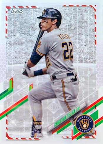 2021 TOPPS HOLIDAY*CHRISTIAN YELICH*WORN JERSEY RELIC*BREWERS*NRMT*SNOWMAN*