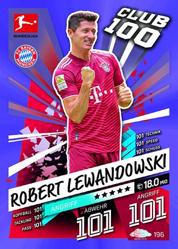 2021-22 Topps Chrome Match Attax Bundesliga Purple Refractor Robert Lewandowski Club 100