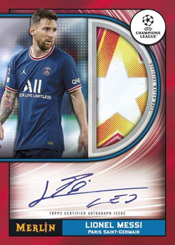 2021-22 Topps Merlin UEFA Merlin's Match Ball Signatures Red Lionel Messi