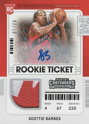 2021-22 Panini Contenders Basketball Rookie Ticket Swatches Autographs Scottie Barnes