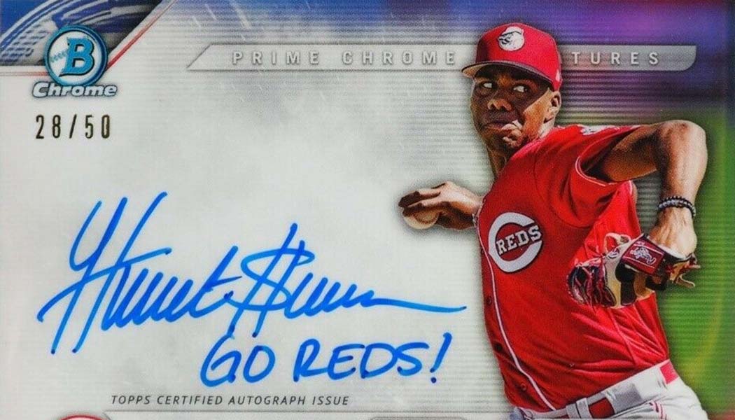 Autographed Cincinnati Reds Hunter Greene 2021 Bowman Chrome Blue