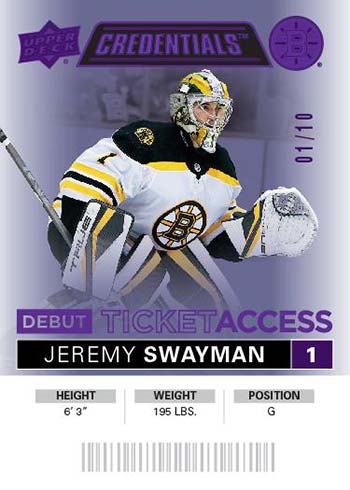 2021-22 Upper Deck Credentials Hockey Debut Ticket Access Purple Jeremy Swayman