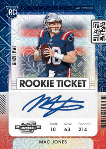 2021 Panini Contenders Optic Football Rookie Ticket Autographs Red, White and Blue Mac Jones