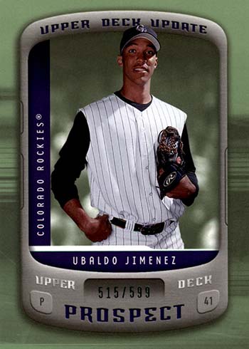 Autograph Warehouse 343346 Ubaldo Jimenez Player Worn Jersey Patch Baseball  Card - Colorado Rockies 2010 Topps All Star No. AS-UJ