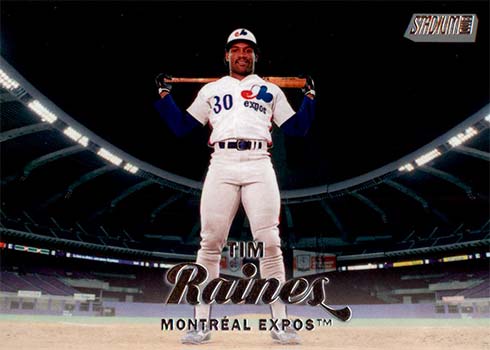 Tim Raines baseball card player worn jersey patch (Montreal Expos) 2002  Upper Deck Batting Champs #BCTR pinstripe