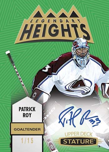 2021-22 Upper Deck Stature Hockey Legendary Heights Autographs Green Patrick Roy