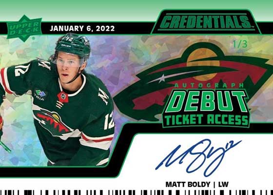 2022-23 Upper Deck Credentials Hockey Debut Ticket Access Autographs Matt Boldy Horizontal
