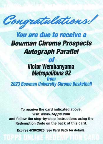 2023-24 Panini NBA Hoops Hobby Box REDEMPTION Victor Wembanyama