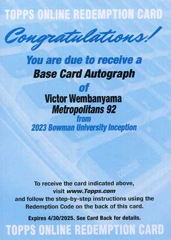 On-Card Autograph # to 199 or Lower - Victor Wembanyama - 2023