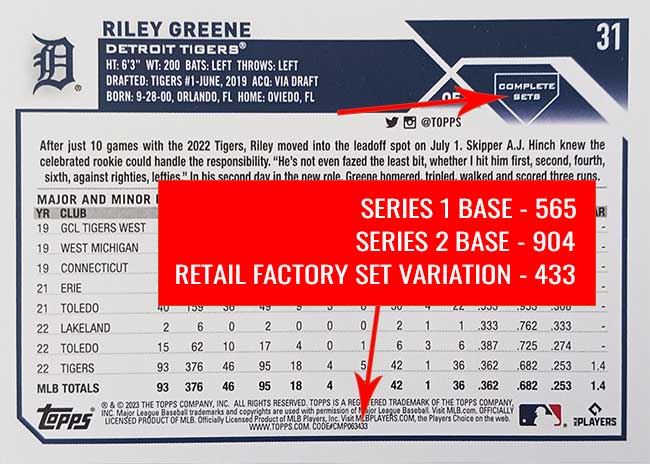 2023 Topps Baseball Complete Sets Checklist, Factory Exclusives