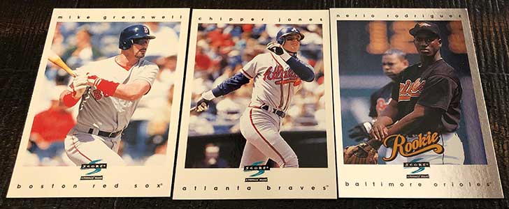 7) Binders Baseball Cards; Mark Mcwire, Derek Jeter, Chipper Jones, Kenny  Lofton, Albert Bell and Colorado