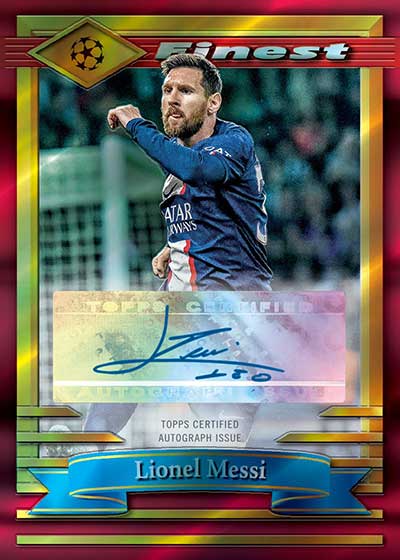 2022-23 Topps Finest Flashbacks UEFA Club Competitions Autographs Red Refractors Lionel Messi