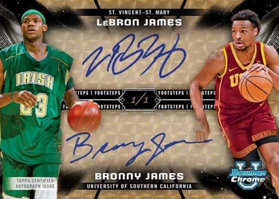 2023-24 Bowman Chrome University Basketball Footsteps Autographs LeBron James Bronny James