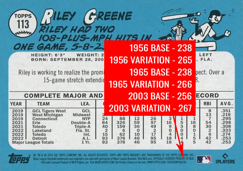 2023 Topps Archives Baseball Variations - Image Variations Codes