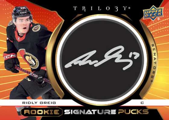 2023-24 Upper Deck Trilogy Hockey Rookie Signature Pucks Ridly Greig