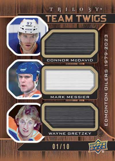 2023-24 Upper Deck Trilogy Hockey Team Twigs Connor McDavid Mark Messier Wayne Gretzky