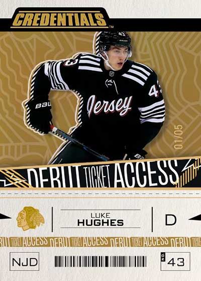 2023-24 Upper Deck Credentials Hockey Debut Ticket Access Gold Luke Hughes