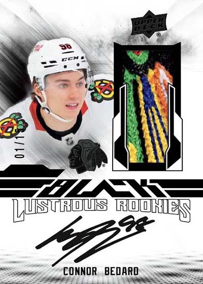 2023-24 SPx Hockey UD Black Lustrous Rookie SIgnatures Auto Patch Clarity Connor Bedard