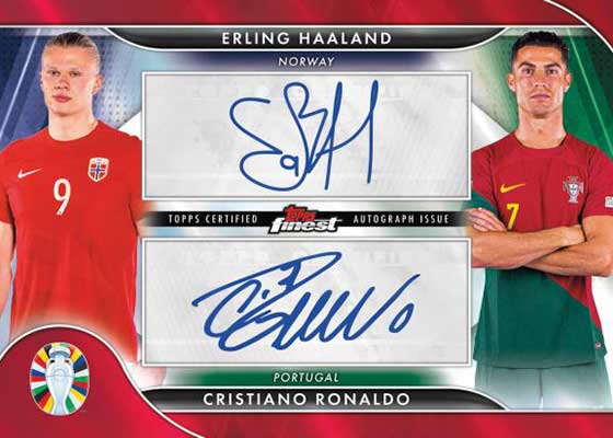 2023 Topps Finest UEFA Road to EURO 2024 Dual Autographs Red Refractors Erling Haaland Cristiano Ronaldo