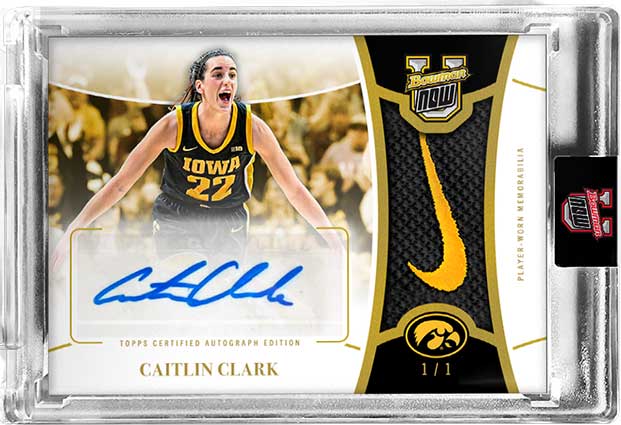 2024 Bowman U Caitlin Clark Collegiate Campaign Autograph Relic Gold Nike Swoosh