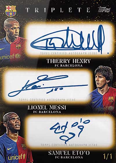 2024 Topps FC Barcelona Triplete 2008-09 Triple Autographs Thierry Henry Lionel Messi Samuel Eto'o