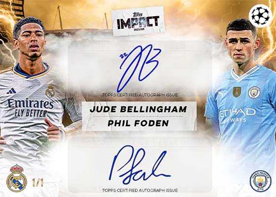 2023-24 Topps Impact UEFA Club Competitions Dual Autographs Jude Bellingham Phil Foden