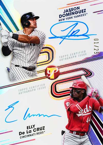 2024 Topps Pristine Baseball Pristine Pairs Dual Autographs Jasson Dominguez Elly De La Cruz