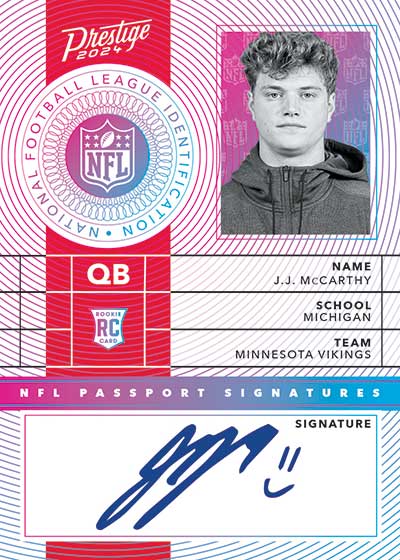 2024 Panini Prestige Football NFL Passport Signatures JJ McCarthy