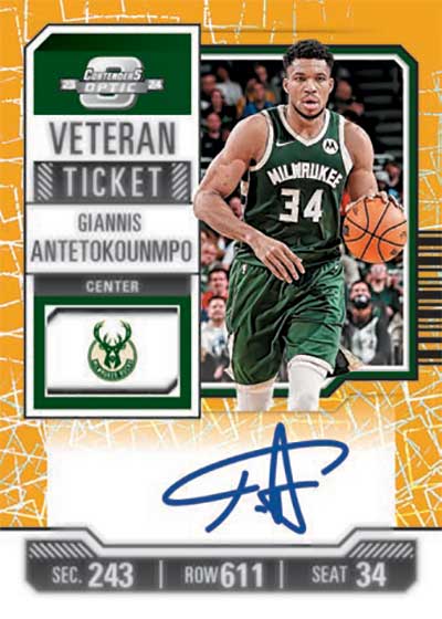 2023-24 Panini Contenders Optic Basketball Veteran Ticket Autographs Gold Lazer Giannis Antetokounmpo