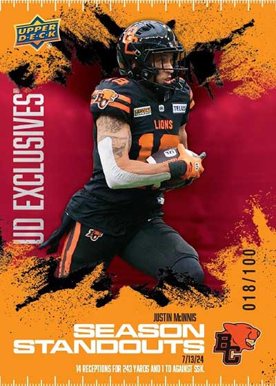 2025 Upper Deck CFL Exclusives Justin McInnis Season Standouts