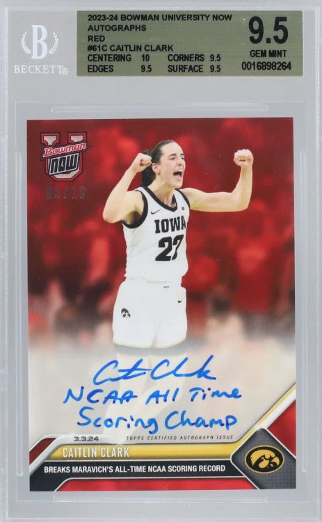 Graded: 2023-24 Bowman University Now Autographs Red #61C Caitlin Clark - Beckett News